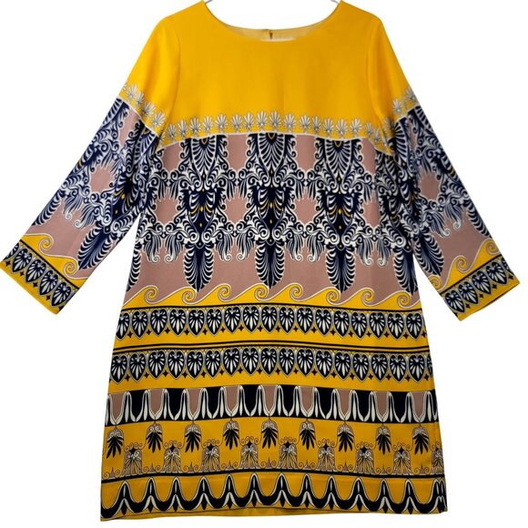 J. Crew Preppy Tribal Paisley Scroll Shift Dress 3/4 Sleeve Size 8 - Picture 1 of 11